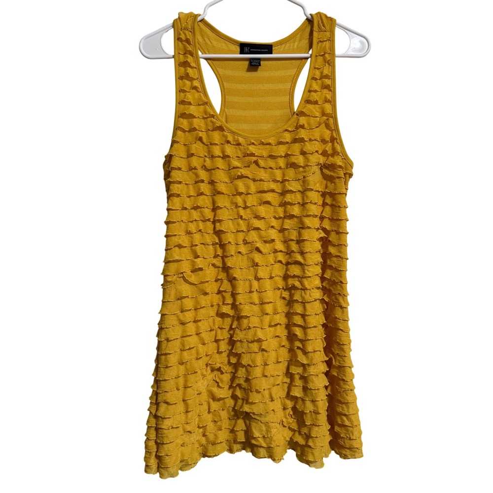 INC International Concepts Womens Mustard‎ Yellow Ruffle Tiered Racerback Tank L